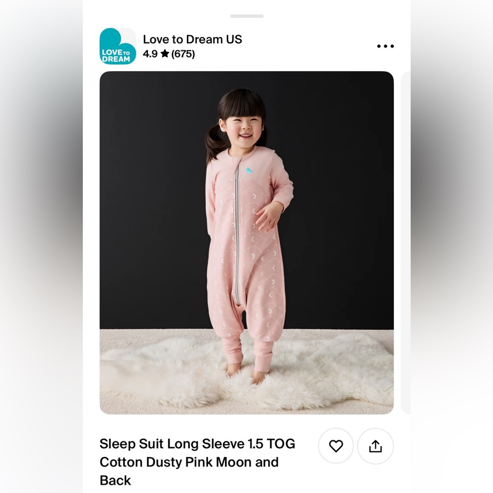 NWOT Love To Dream Sleep Suit Long Sleeve 1.5 TOG
Cotton Dusty Pink Moon